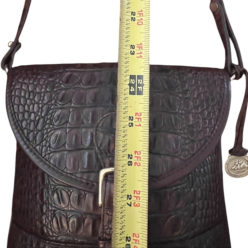 VTG Brahmin Dark Brown Croc Embossed Leather Crossbody Bag Made in USA *FLAWED* - Picture 12 of 16